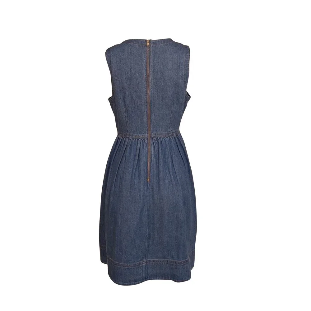 Kate Spade - Blue Medium Wash Denim w/ Gold Bodice Buttons Sleeveless Dress Sz 6